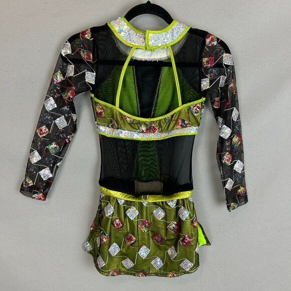 Mara Dancewear Medium Green Sequin Mesh Long Sleeve Alternative Leotard Shorts - Picture 2 of 12